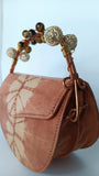 Beaded Copper Handle Batik Purse (Tan)
