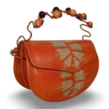 Beaded Copper Handle Batik Purse (Orange)