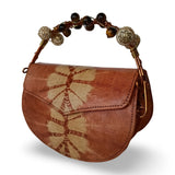 Beaded Copper Handle Batik Purse (Tan)