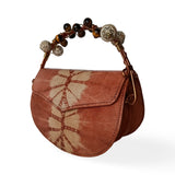 Beaded Copper Handle Batik Purse (Tan)