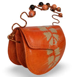Beaded Copper Handle Batik Purse (Orange)