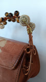 Beaded Copper Handle Batik Purse (Tan)
