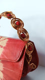 Beaded Copper Handle Batik Purse (Red)