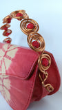 Beaded Copper Handle Batik Purse (Red)
