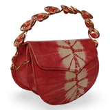 Beaded Copper Handle Batik Purse (Red)