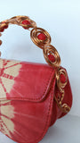 Beaded Copper Handle Batik Purse (Red)